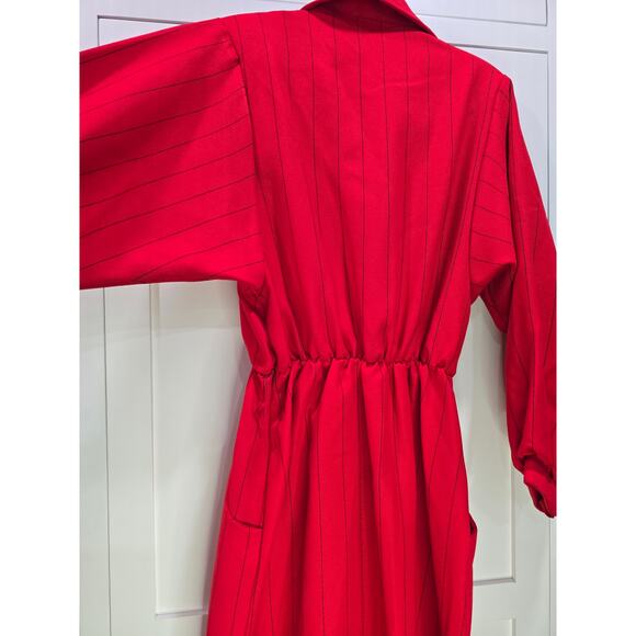Vintage 1980s Sears“The Fashion Place” Red Striped Shirt Dress – Size 16 (union) - Picture 15 of 16